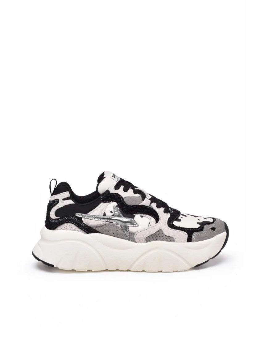 W6yz Just Say Wizz White/Black Leather Chunky Sneakers