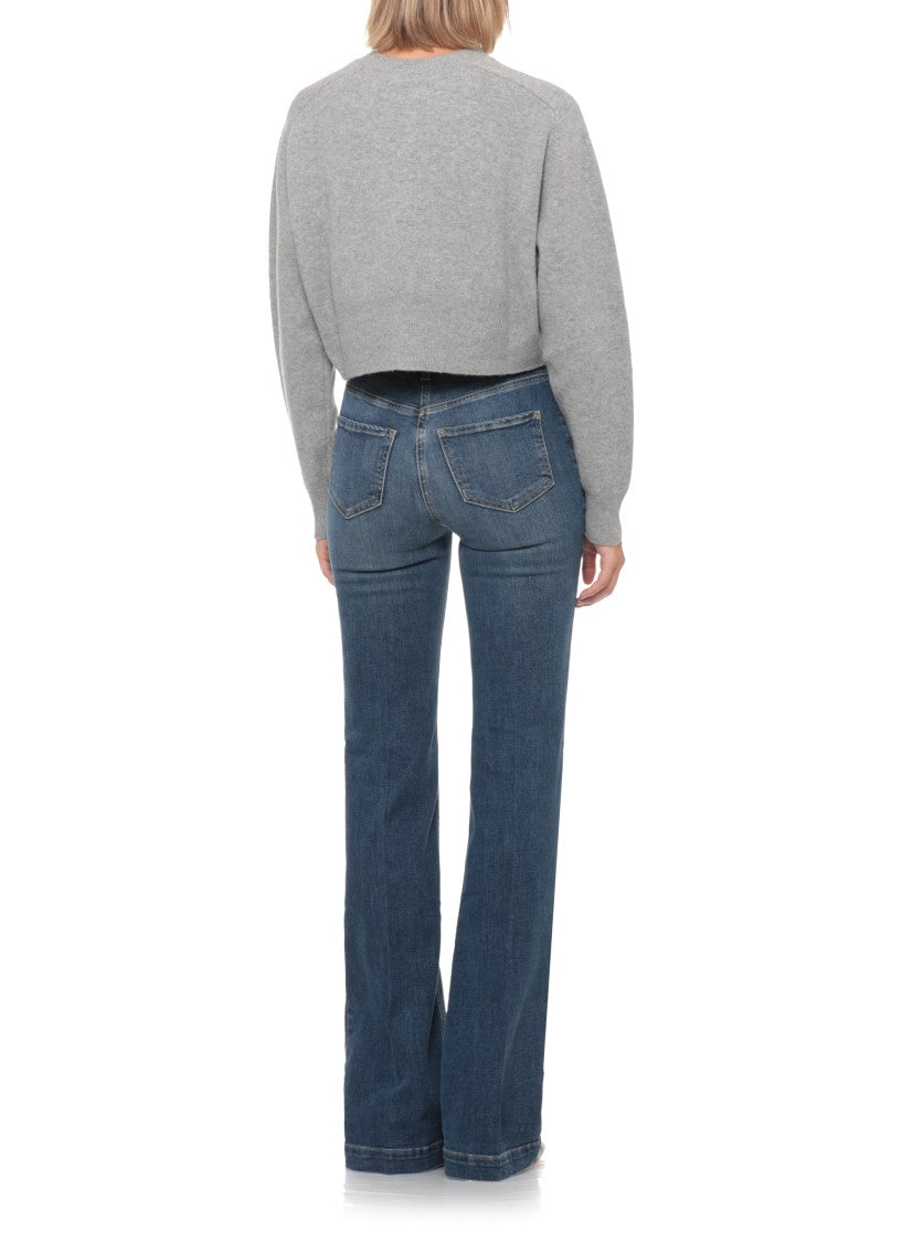 Elisabetta Franchi Grey Cropped Lacquered Buttons Wool Cardigan