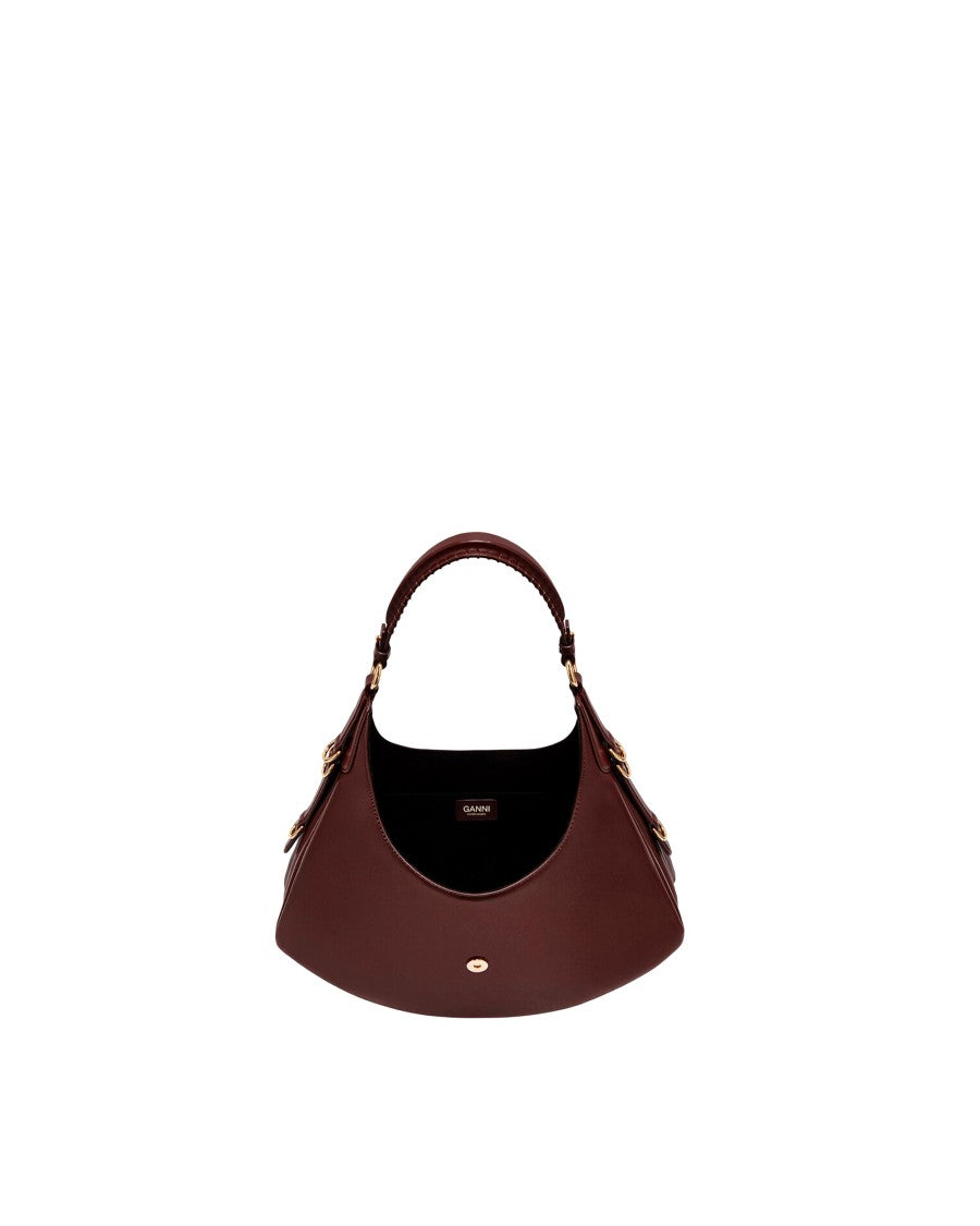 Ganni Soft Pleated Brown Shoulder Bag With D-Ring Details