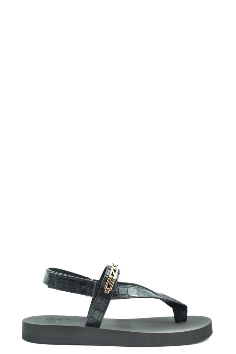 Giuseppe Zanotti Black Leather Sandals With Crocodile-Texture Straps