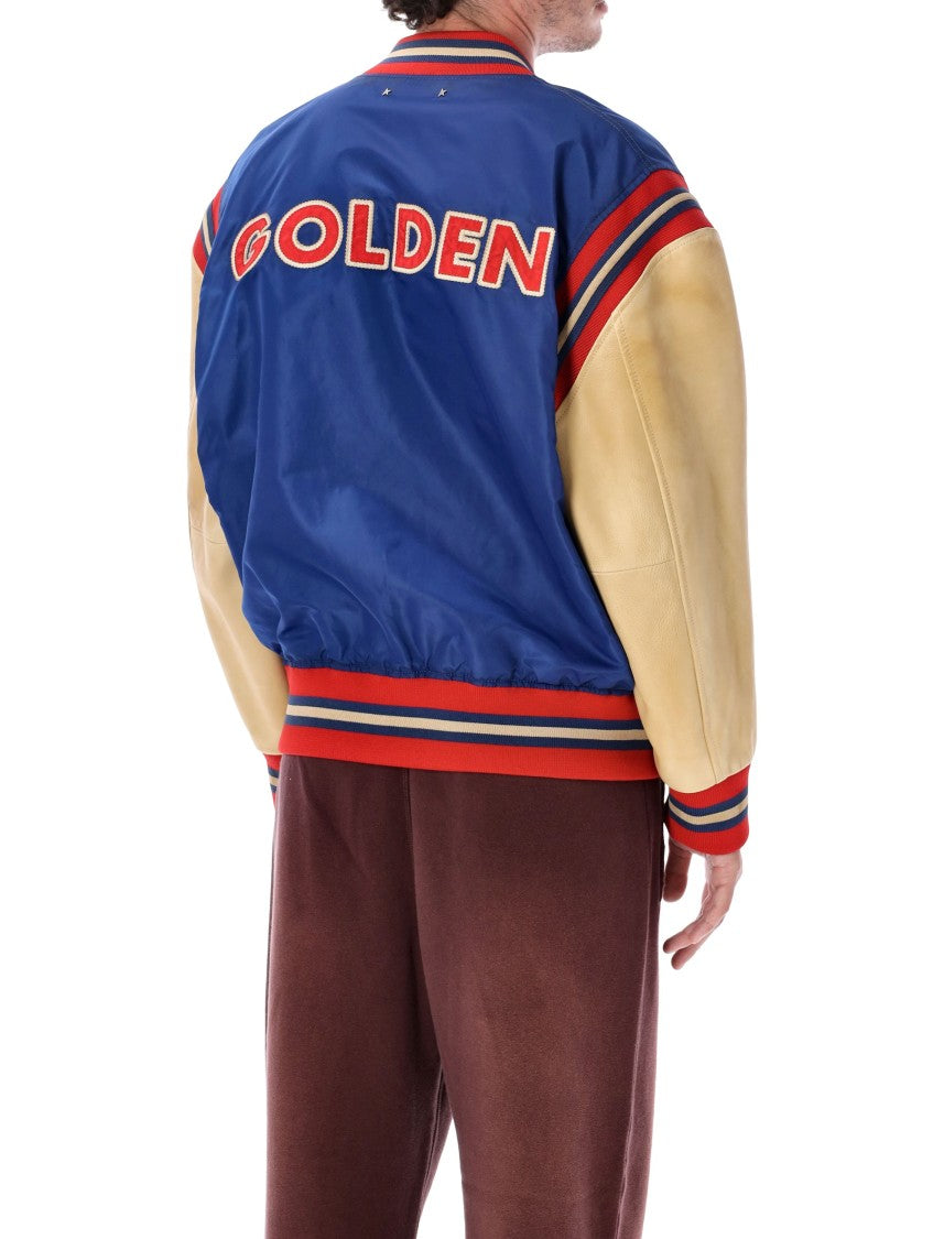 Golden Goose Vibrant Blue College Bomber Jacket With Contrasting Details