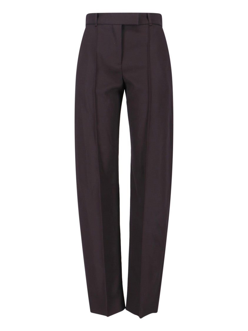 Alexander Mcqueen High-Waisted Brown Wool Trousers With Front Pleats