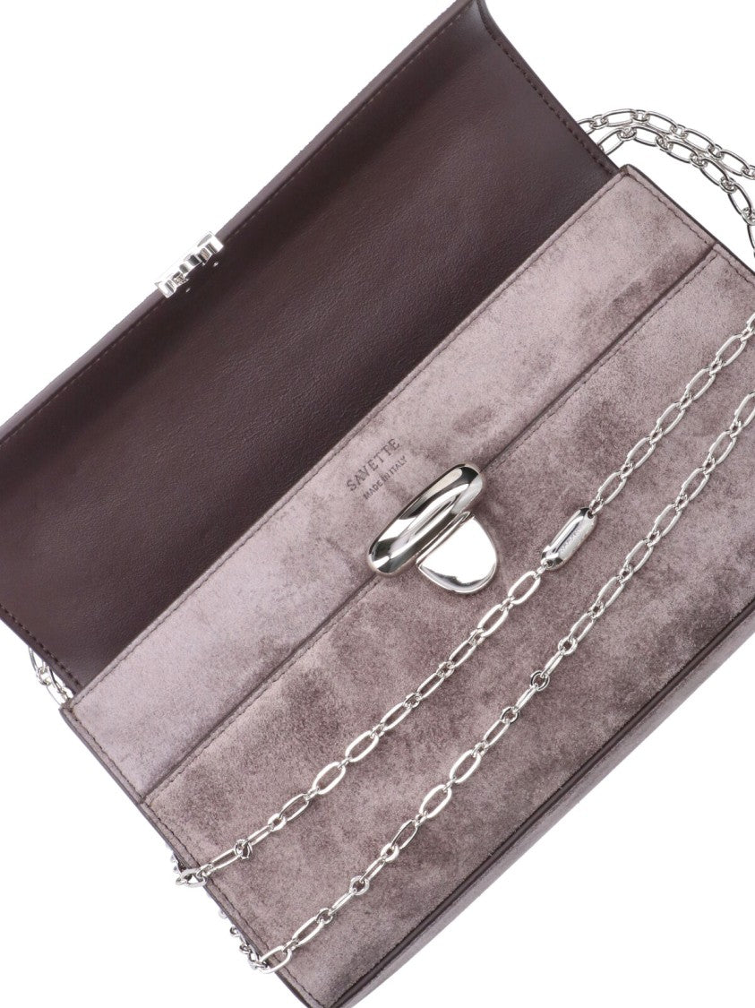Savette Grey Symmetry Chain Detachable-Strap Suede Clutch