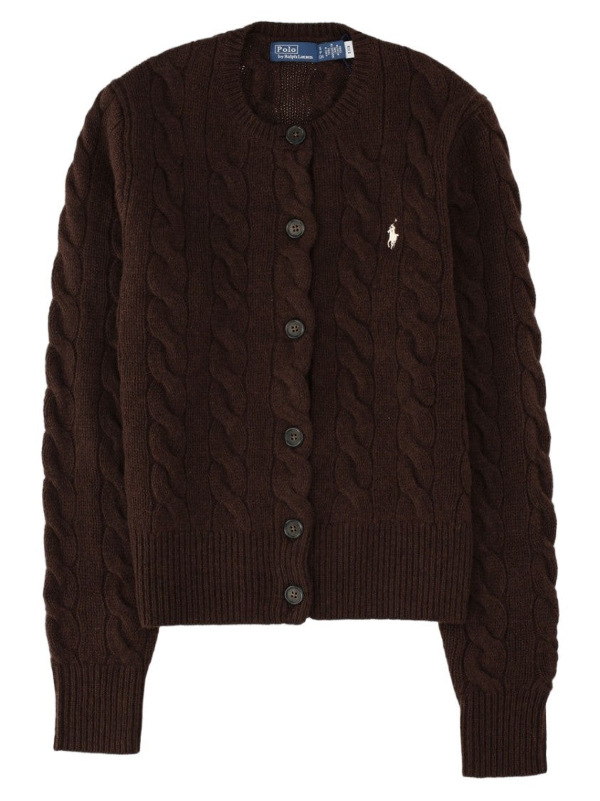 Polo Ralph Lauren Brown Cable-Knit Wool-Blend Cardigan