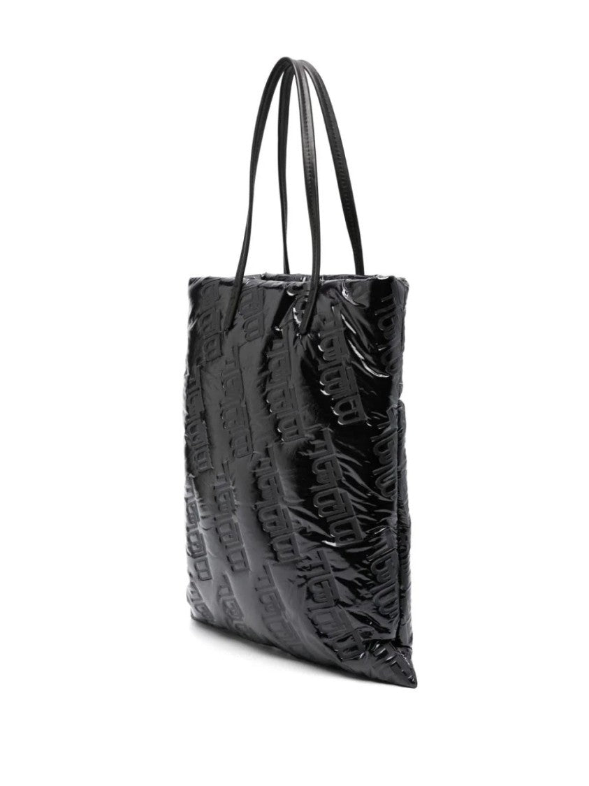 By Far Embossed Black Leather Tote Bag With Glossy Finish
