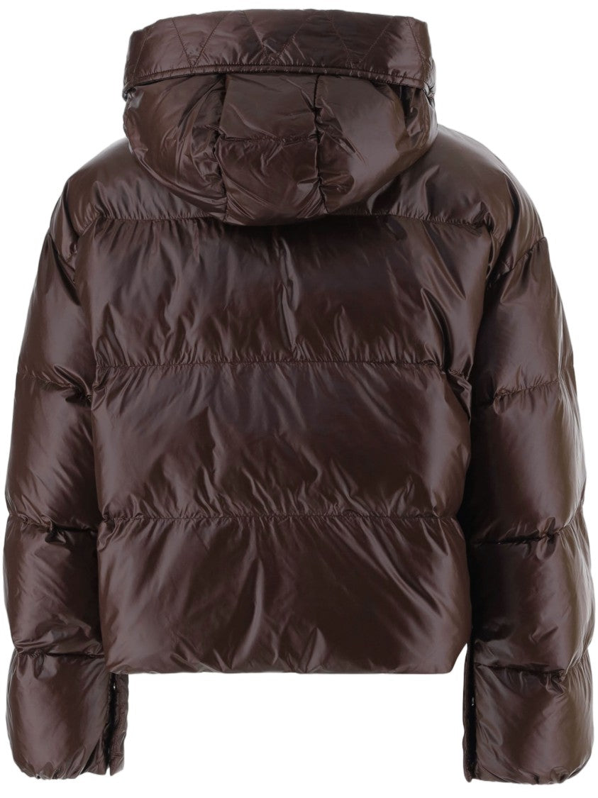 Pinko Dark Brown Technical Fabric Hooded Down Jacket
