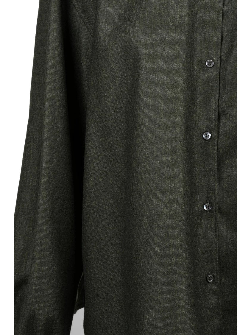Aspesi Khaki Virgin Wool-Blend Mandarin Collar Shirt