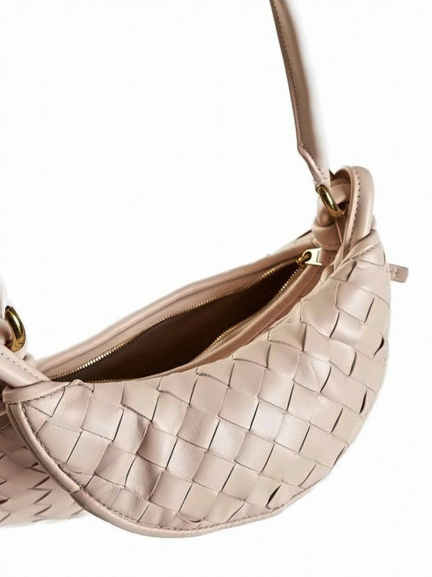 Bottega Veneta Lambskin Leather Shoulder Bag With Woven Design