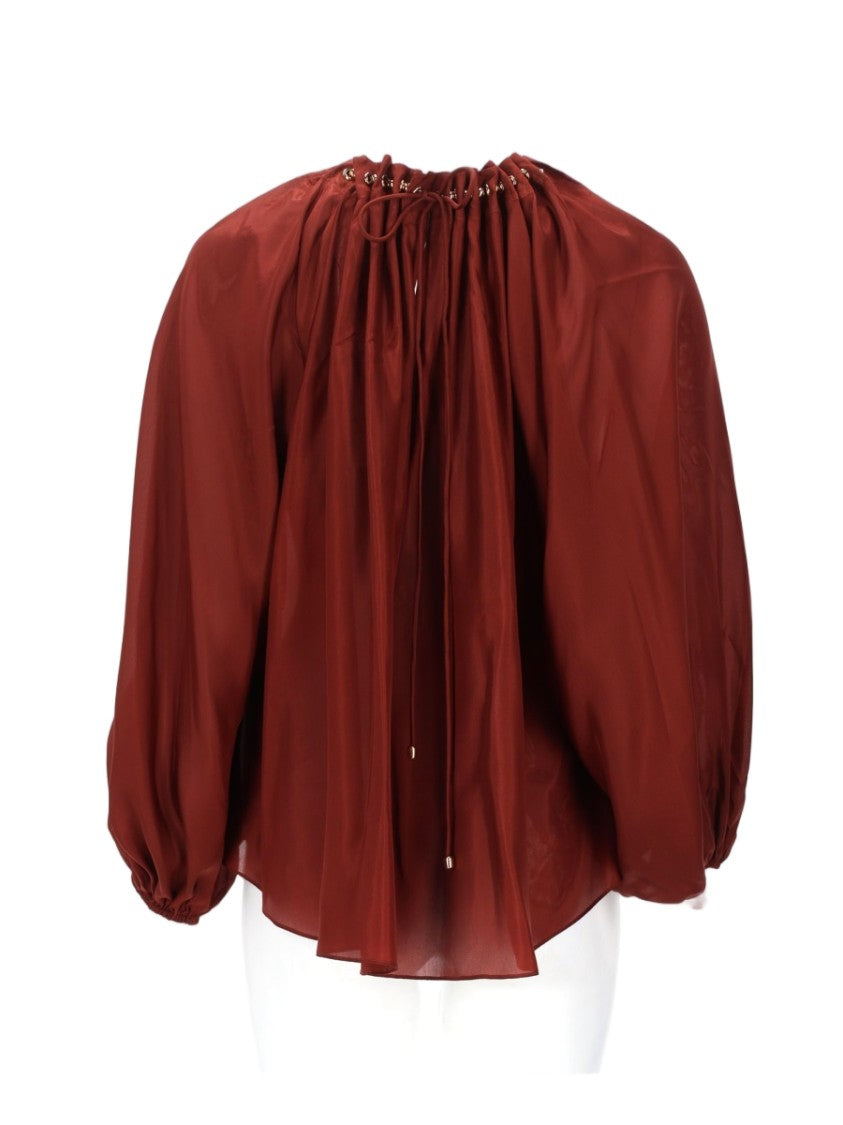 Zimmermann Aster Ruched Beaded Silk Blouse
