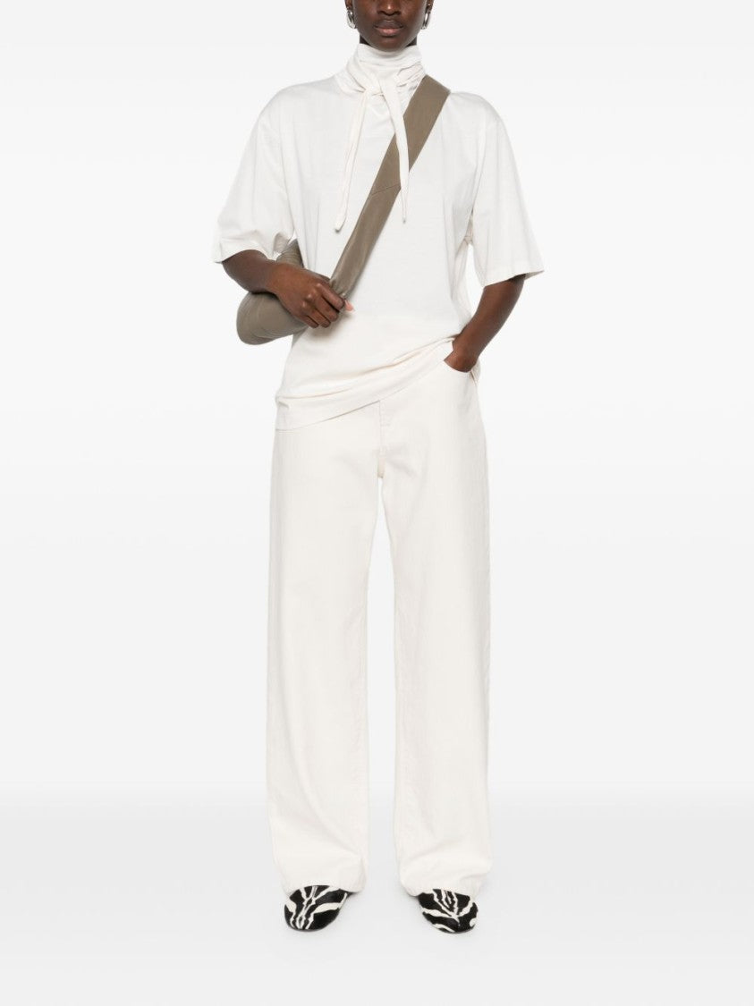 Lemaire White Cotton T-Shirt With Scarf Detail