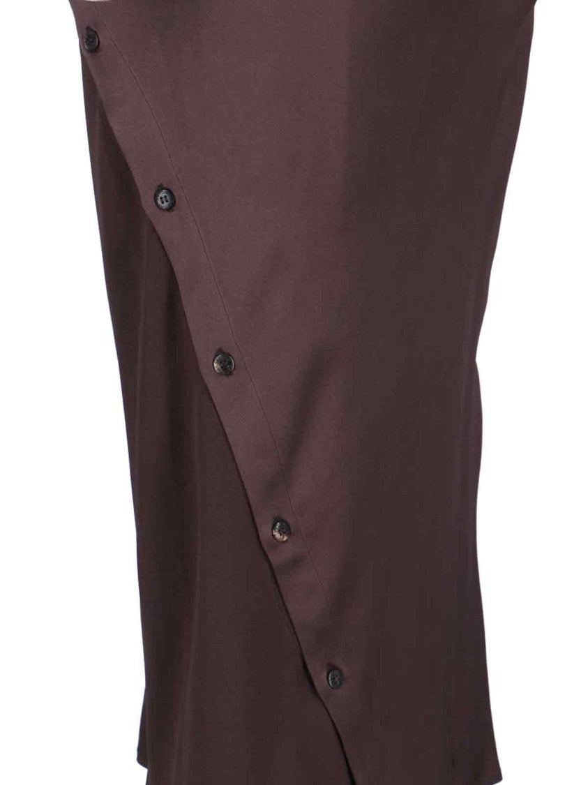 Setchu Maxi Dress "Origami" In Brown Satin Fabric