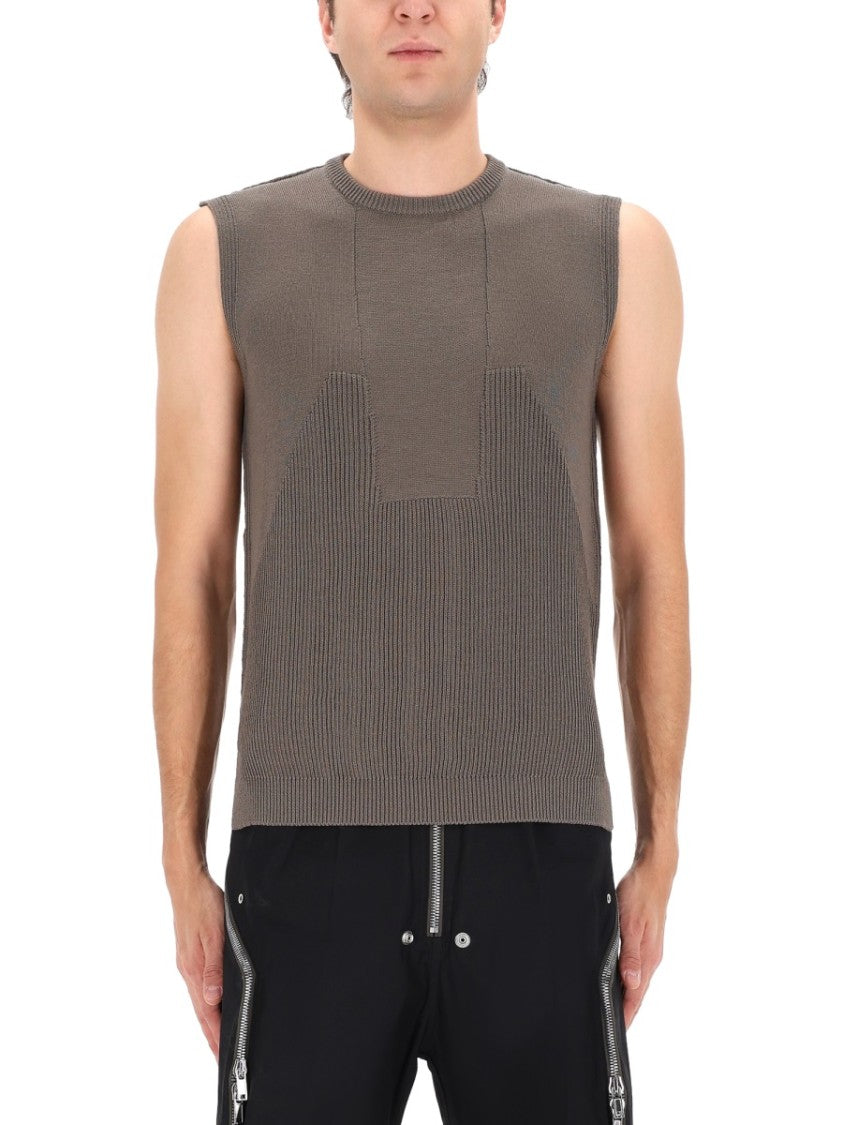 Rick Owens Grey Wool Boxy Textured Knit Top