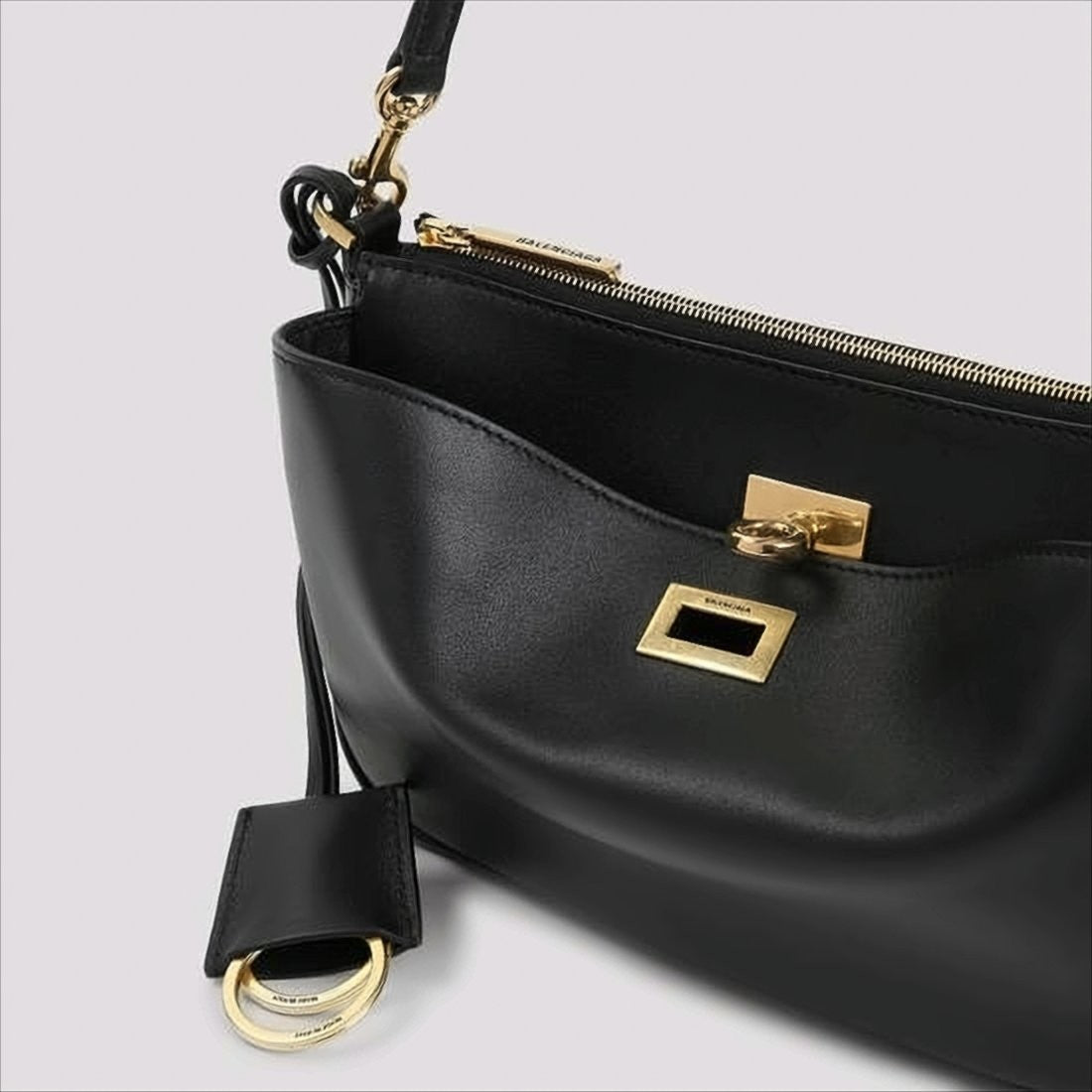 Balenciaga Calfskin Leather Shoulder Bag With Zip Closure And Gold Accents