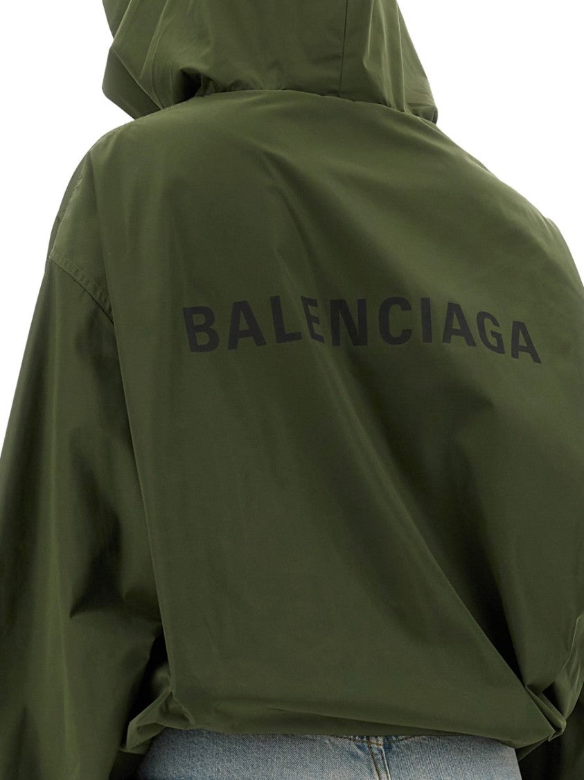 Balenciaga Structured Neutrals Hooded Jacket With Front Zipper Closure