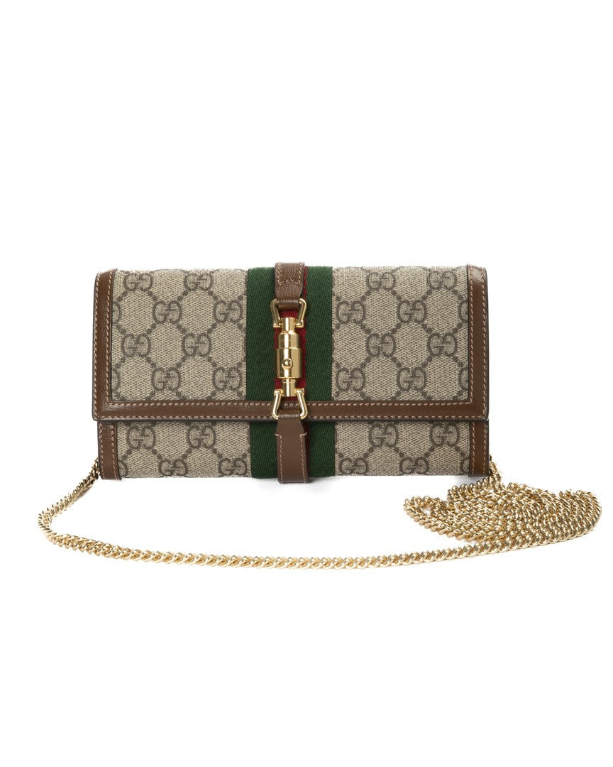 Gucci Gg Supreme Canvas Wallet On Chain With Brown Leather Trim