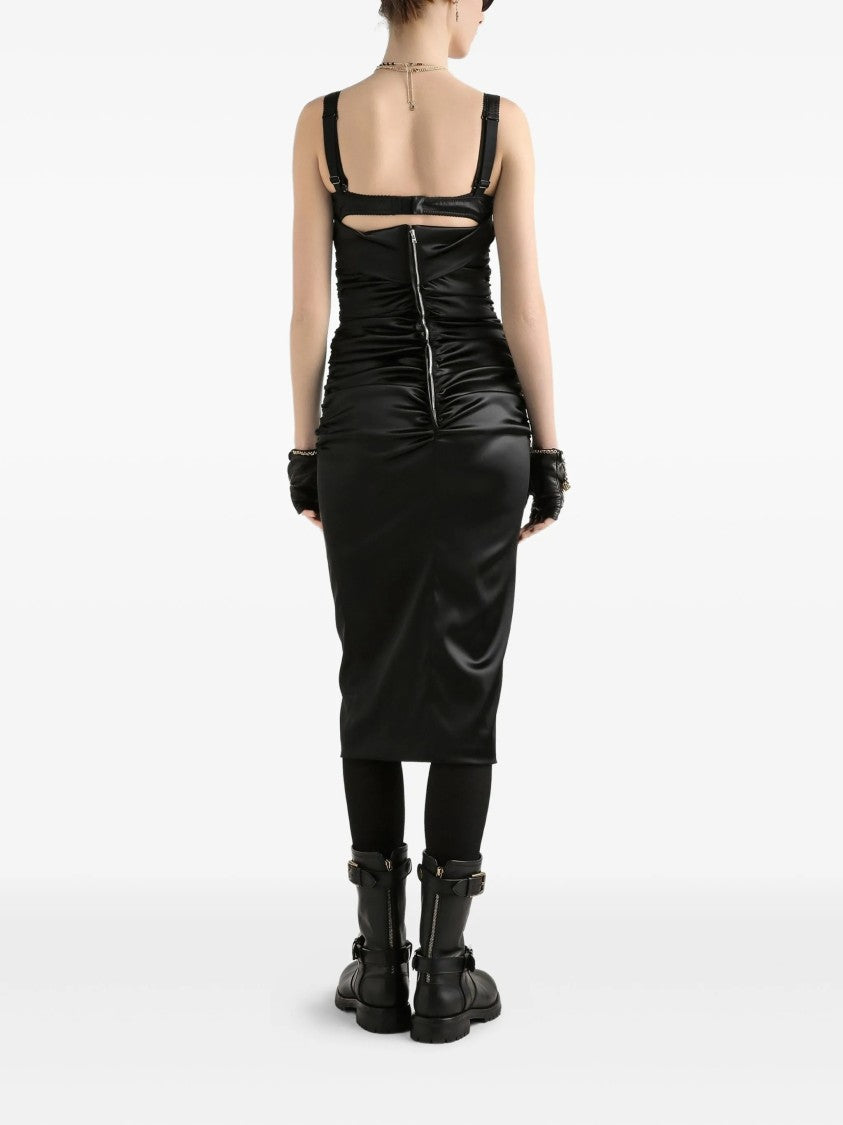 Dolce & Gabbana Fitted Black Ruched Cutout Midi Dress