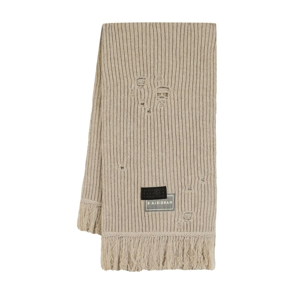 Mm6 By Maison Margiela Textured Ribbed Wool Scarf With Frayed Edges