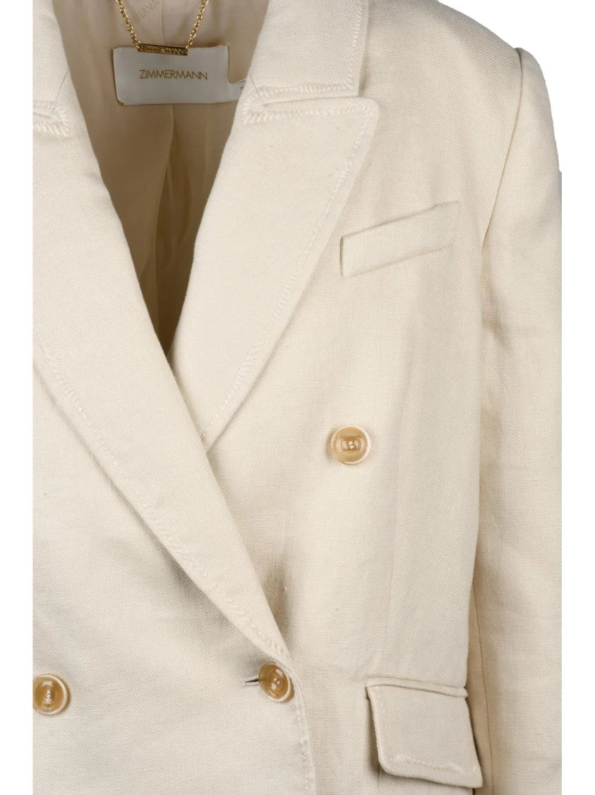 Zimmermann White Linen Double-Breasted Jacket