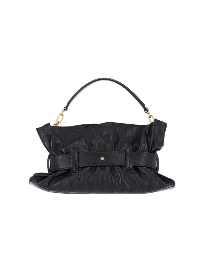 Balmain Black Anthem Buckle Leather Shoulder Bag