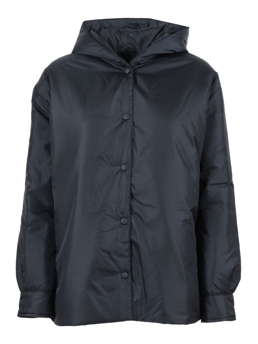 Aspesi Hooded Black Jacket With Snap Button Closure