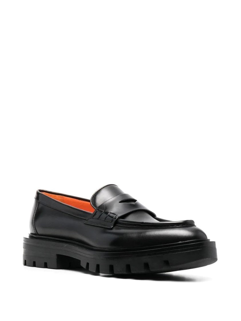 Santoni Classic Penny Strap Loafers With Chunky Rubber Sole