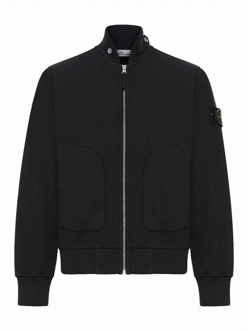 Stone Island Structured Black Cotton Jacket With Stand Collar