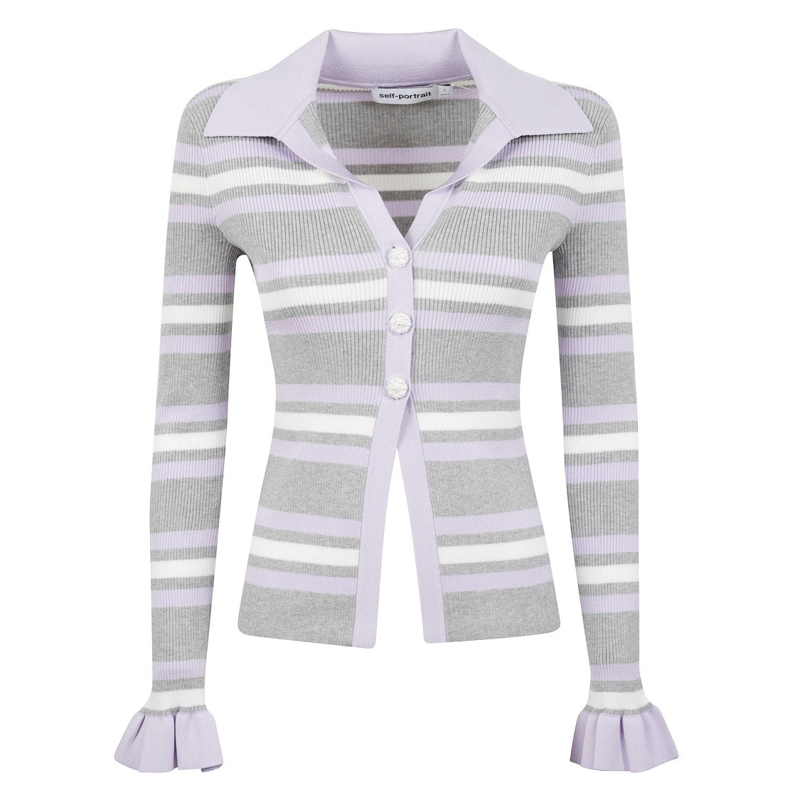 Self-Portrait Pointed Collar Cardigan With Flared Cuffs