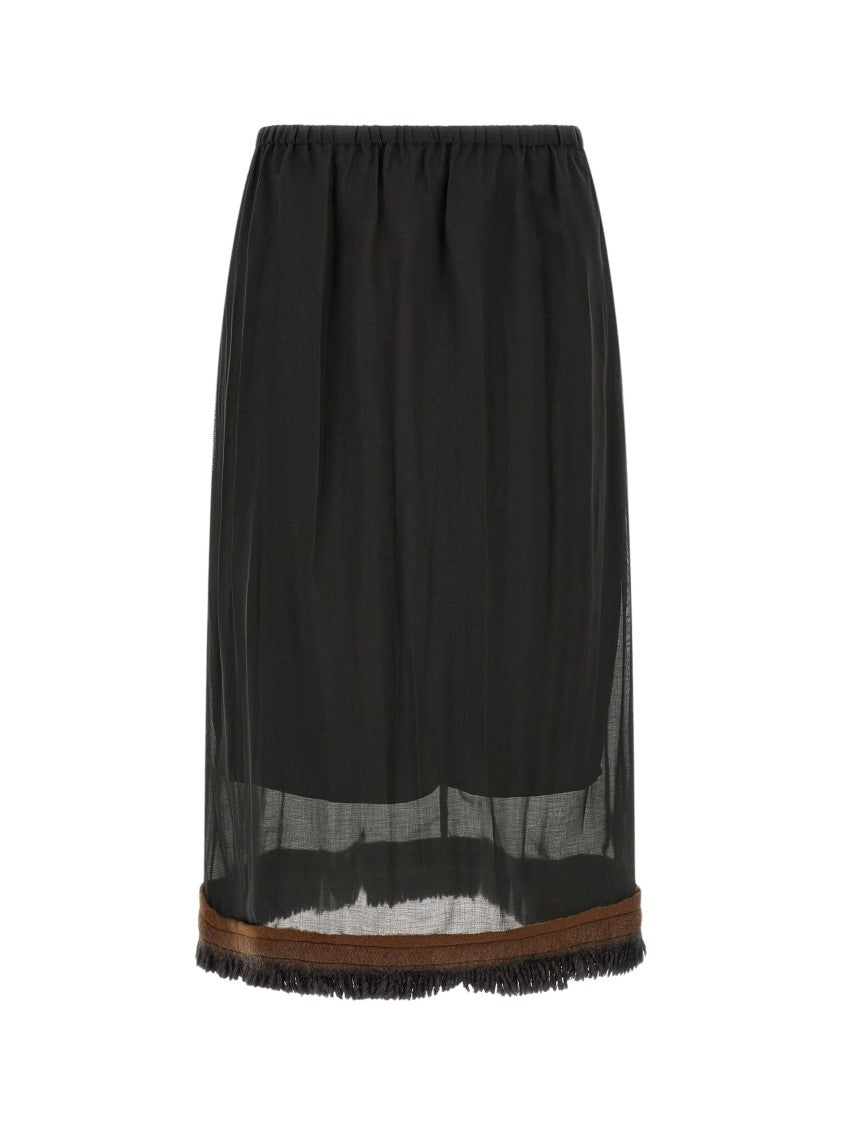 Tela Sheer Fringe Black Midi Skirt