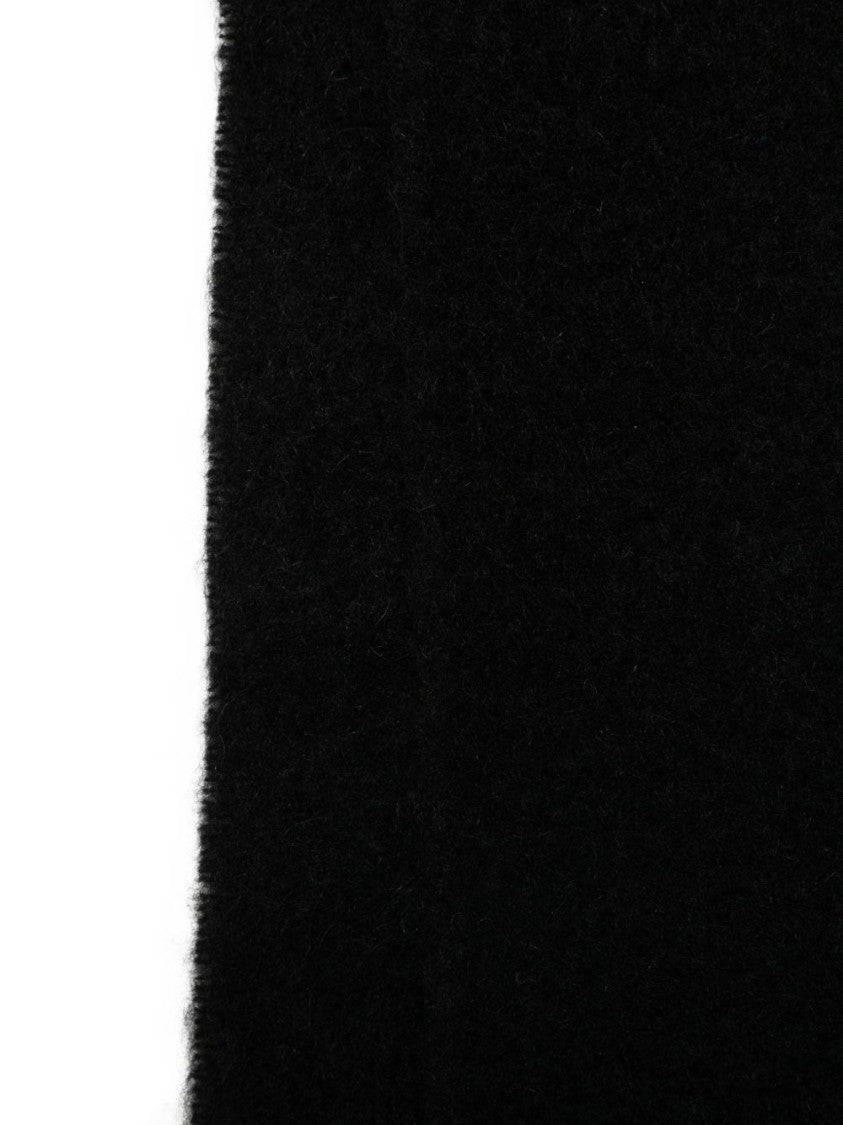 Lanvin Fringed Black Scarf With Embroidered Logo Detail
