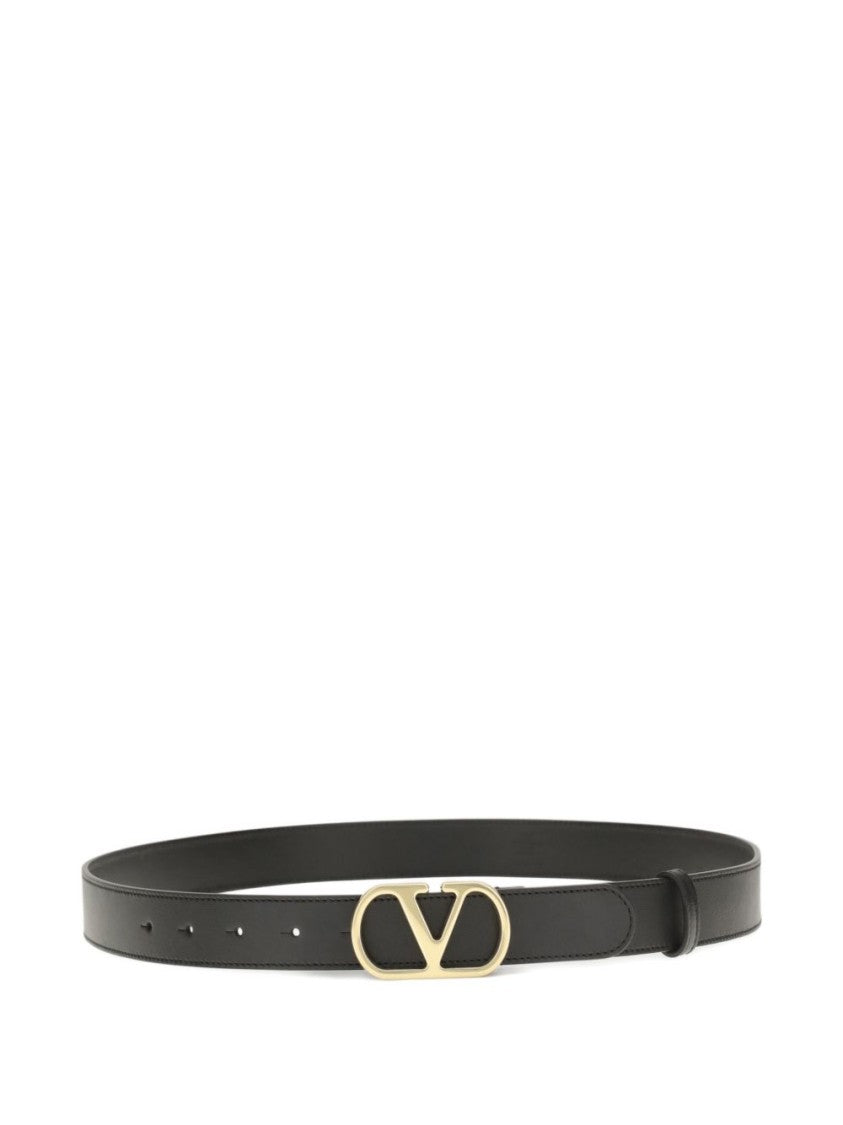 Valentino Garavani Black Narrow Gold-Tone Buckle Belt