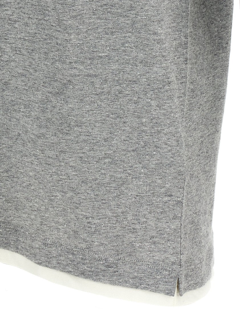 Brunello Cucinelli Layered Grey Polo Shirt With Contrasting Edges