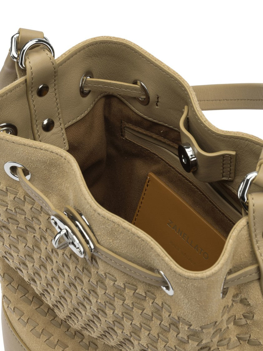 Zanellato Beige Woven Suede Handbag With Silver-Tone Turn-Lock Closure