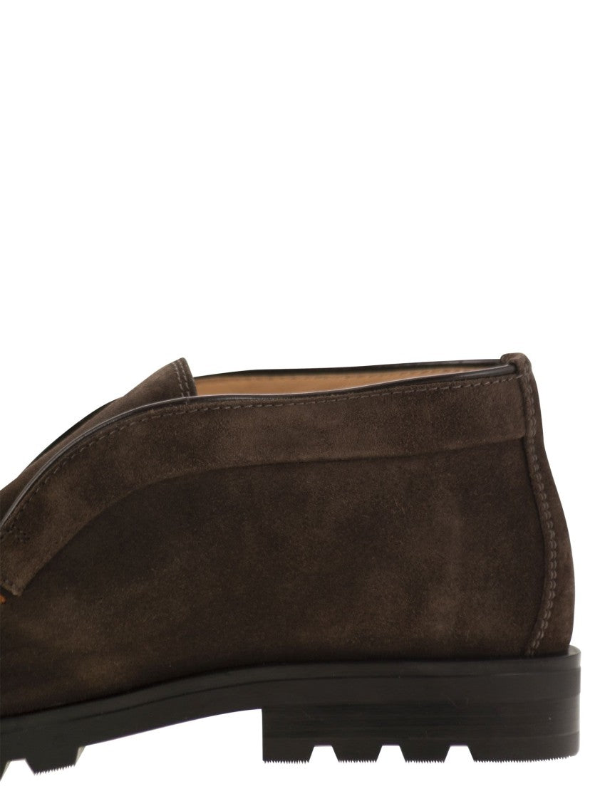 Santoni Suede Ankle Boot Without Laces