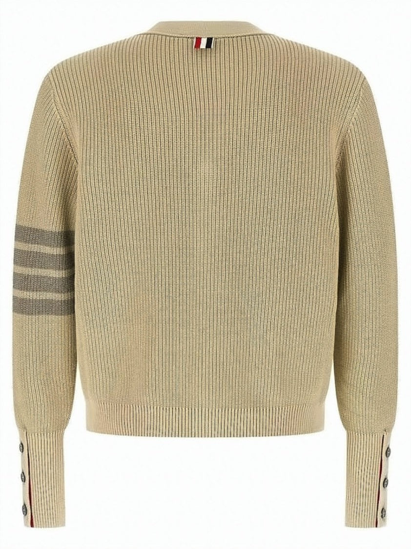 Thom Browne Ribbed Knit Cardigan With Distinctive Horizontal Stripes