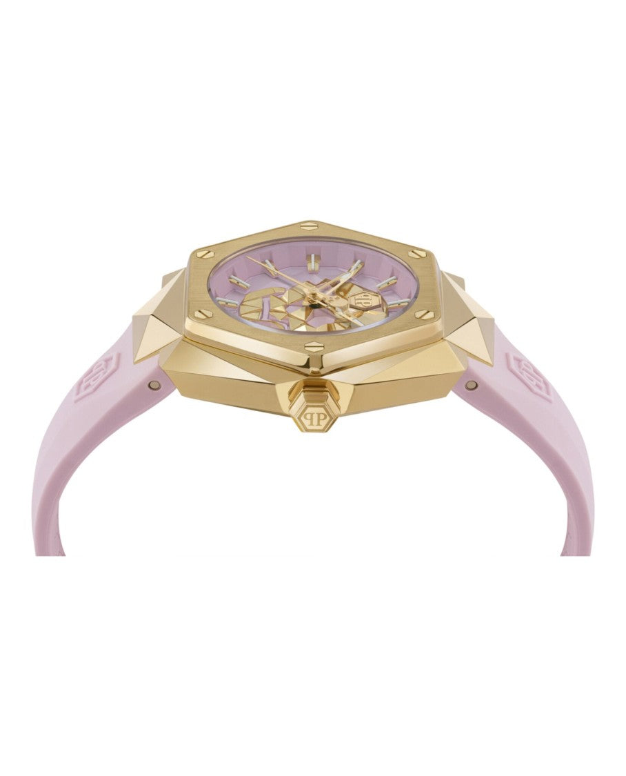 Philipp Plein $Kull Spikes Silicone Watch With Yellow Gold Case