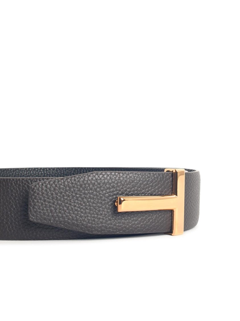 Tom Ford Calfskin Leather Belt With Gold-Tone Monogrammed Buckle