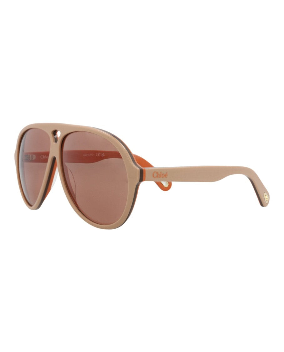 Chloé Aviator-Frame Recycled Acetate Sunglasses With Saddle Nose Bridge