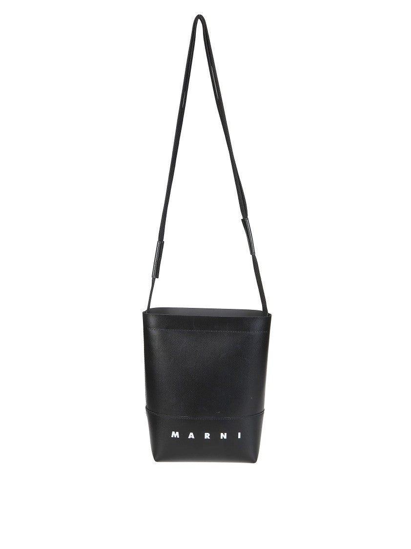 Marni Black Smooth Finish White Logo Crossbody Bag