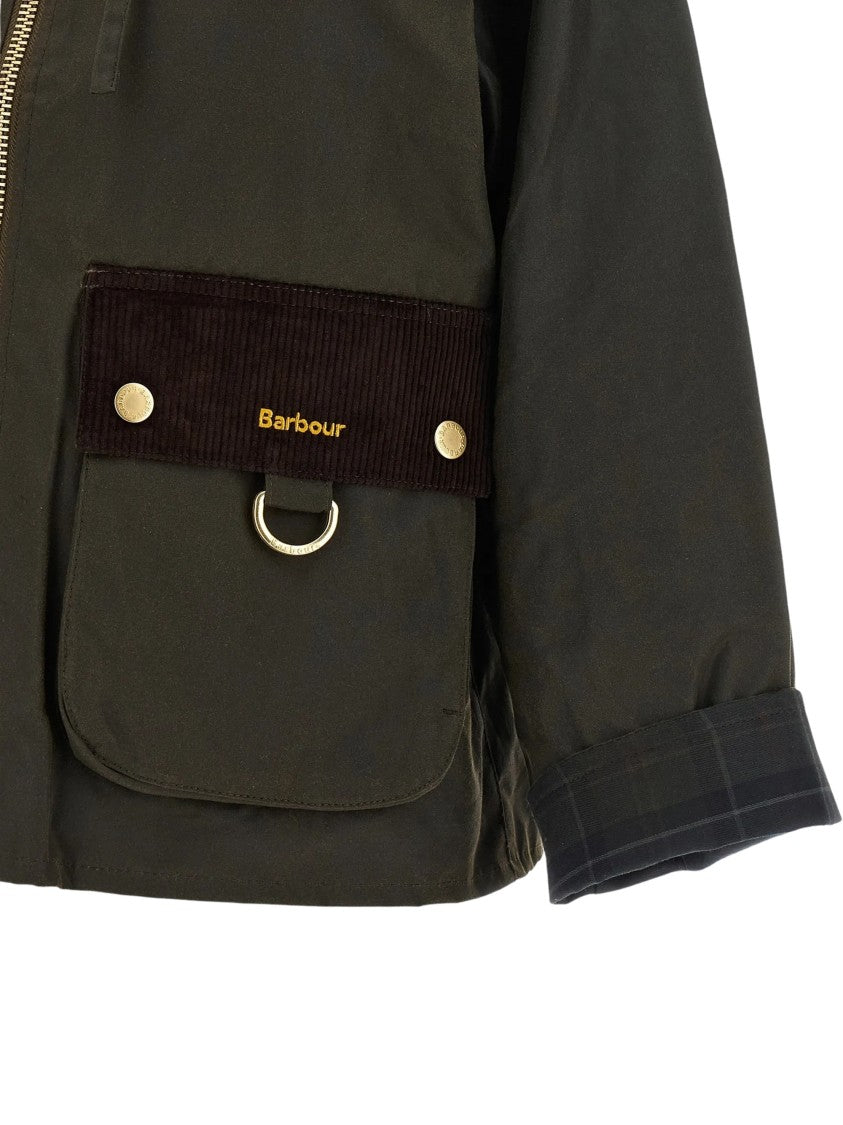 Barbour Carville Hooded Jacket In Dark Olive Green With Corduroy Accents