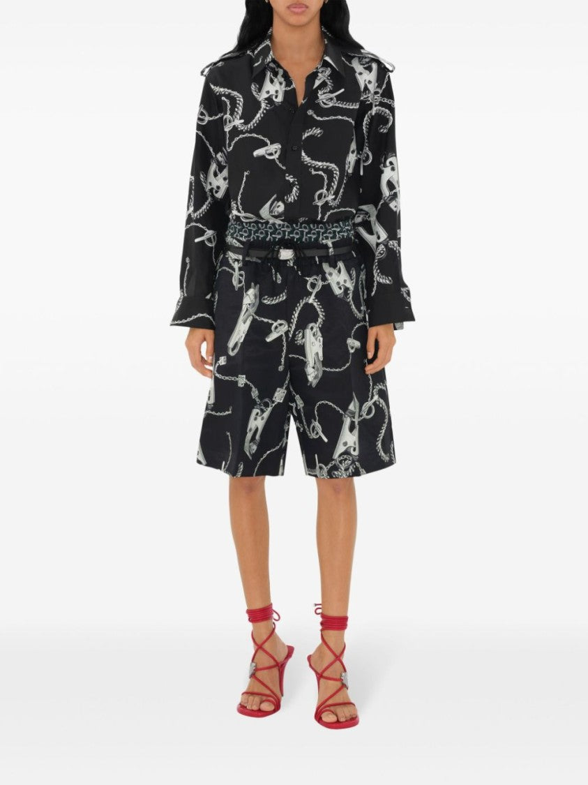 Burberry Knee-Length Chain-Link Print Shorts With Pleat Detailing