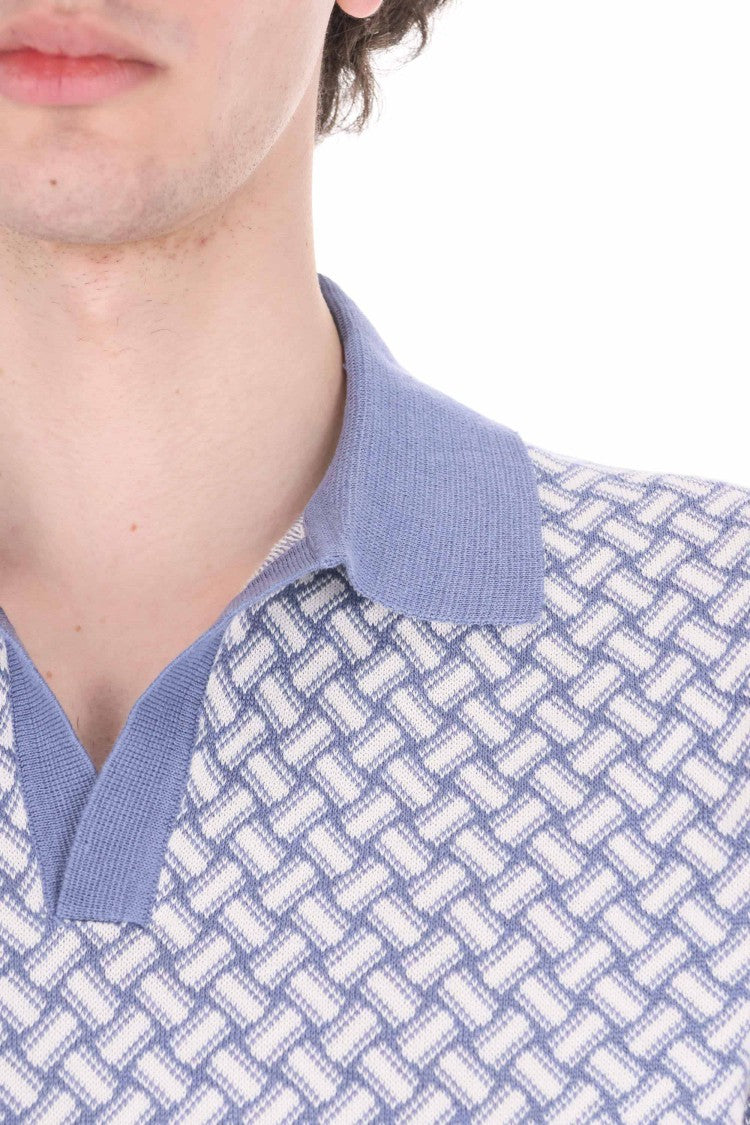 Drumohr White Blue Biscottino Cotton-Linen Polo Shirt
