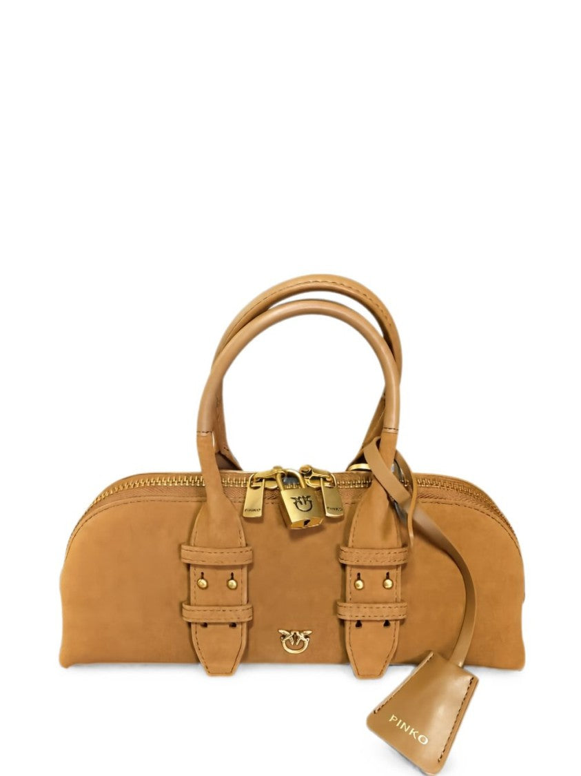 Pinko Brown Structured Buckle Handbag