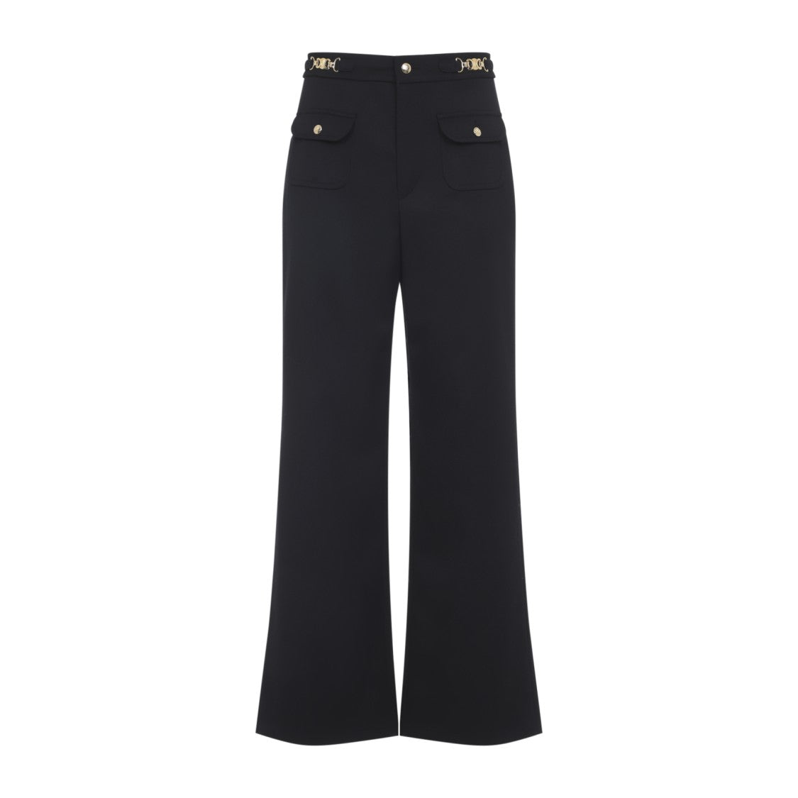 Celine High-Waisted Black Wool Pants With Gold-Toned Hardware