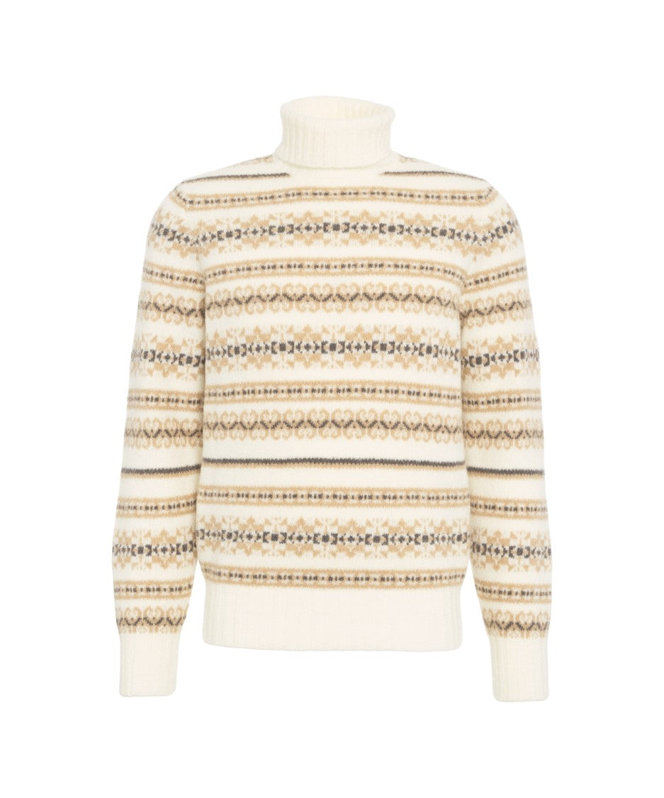 Gender Beige Knit Sweater With High Turtleneck