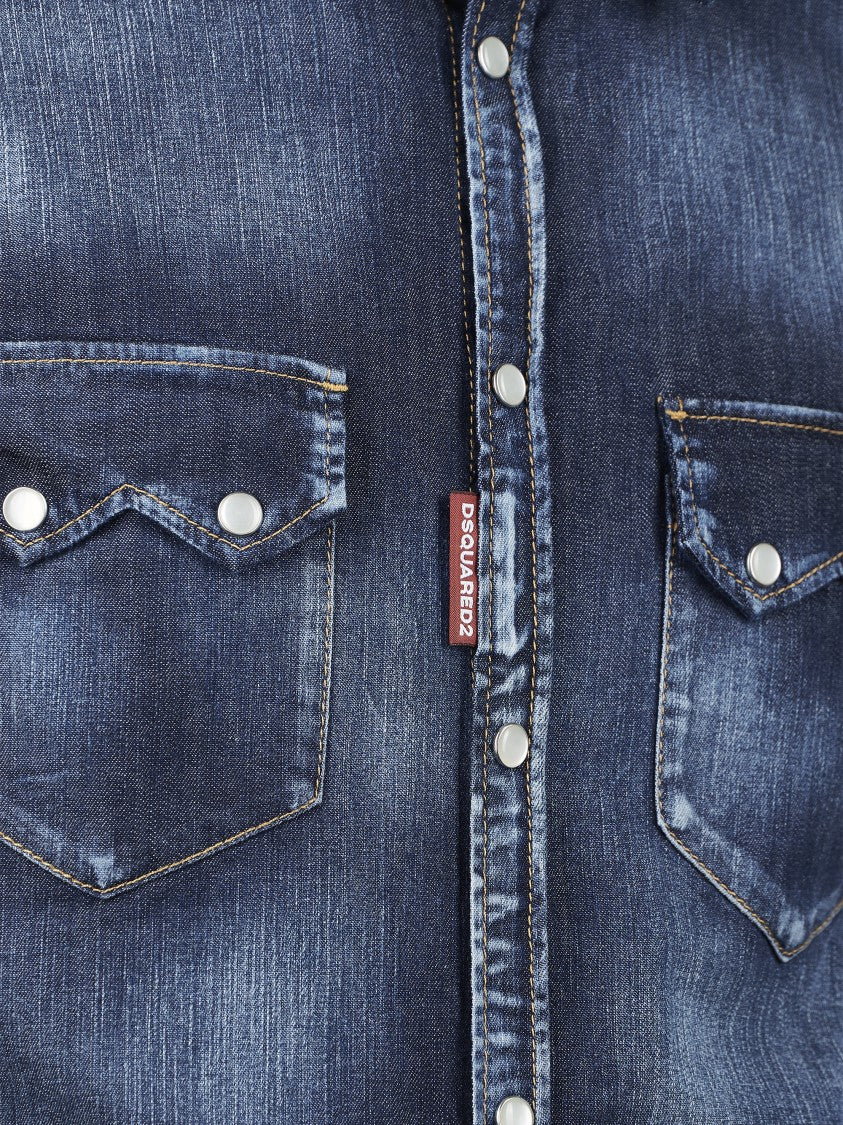 Dsquared2 Relaxed Fit Denim Shirt With Vintage Wash