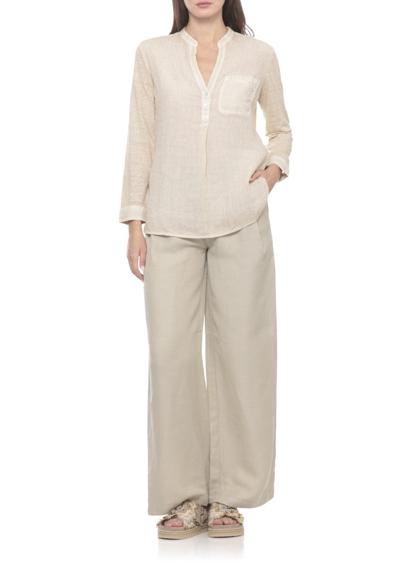 120% Lino Beige Zip Fastening Linen Pants