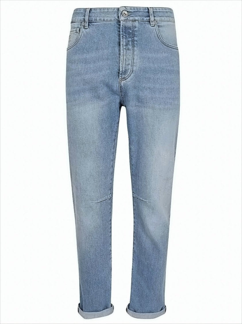 Brunello Cucinelli Straight-Leg Denim Pants With Rolled Cuffs