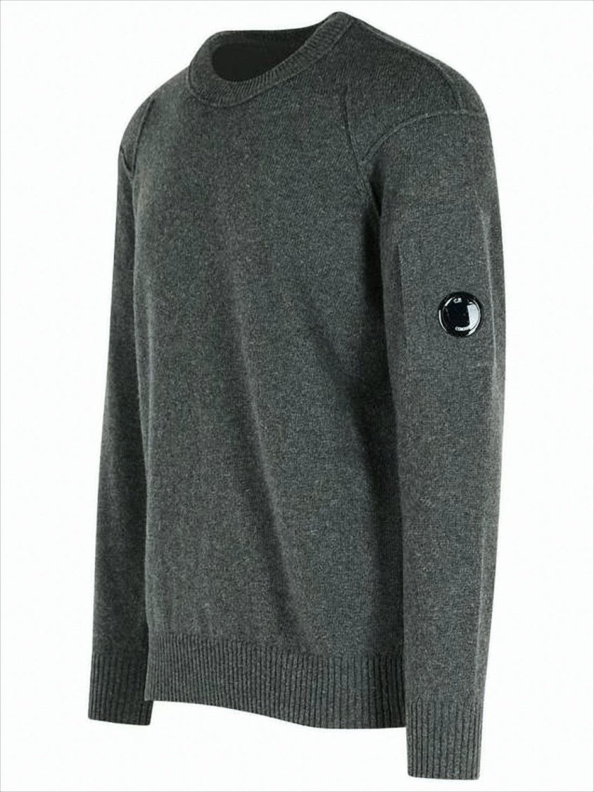 C.P. Company Classic Grey Knit Sweater With Distinctive Lens Detail