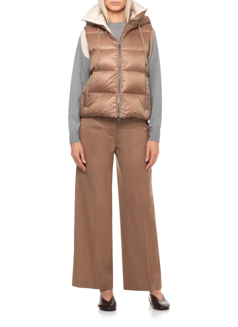 Peserico Brown Sleeveless Hooded Quilted Down Jacket