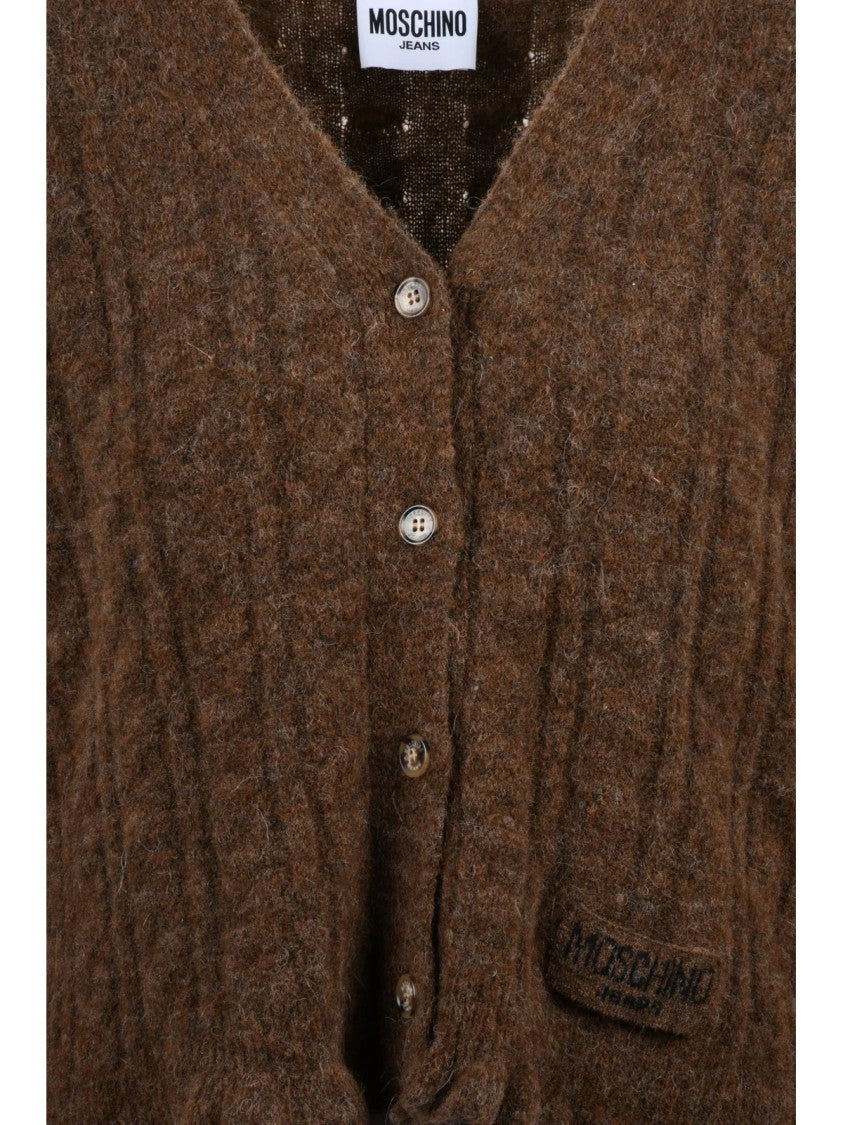 Mo5ch1no Jeans Brown Textured Knit Alpaca-Blend Short Cardigan